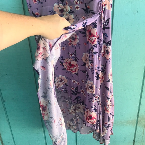 Purple Floral Midi Faux Wrap Dress - Picture 5 of 8